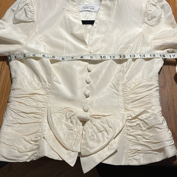 Teri Jon Cream/Ivory Silk Taffeta Ruched Evening Jacket by Rickle Freeman Size 4 - Picture 7 of 7